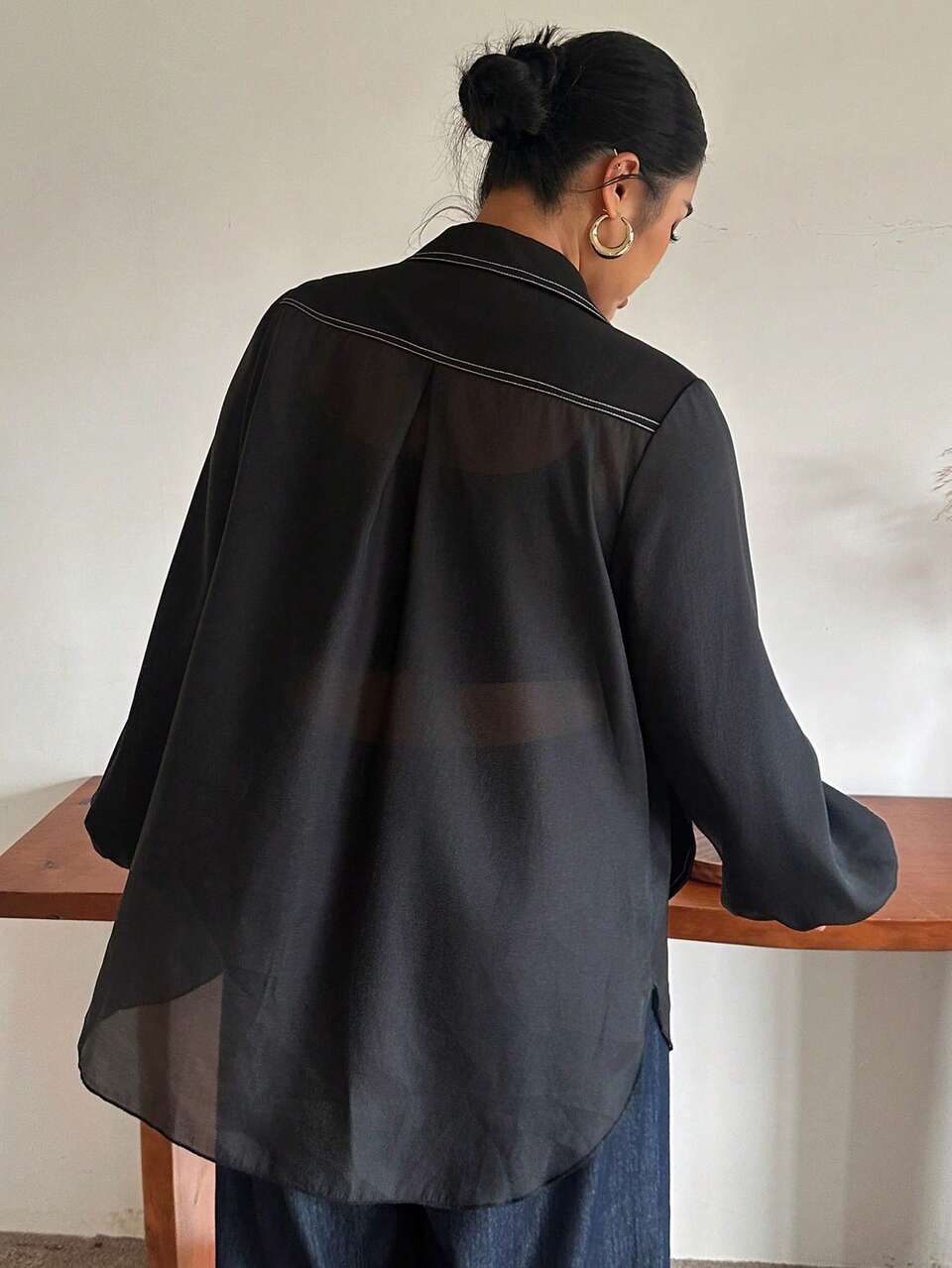 Dazy Plus Solid Color Casual Patchwork Chiffon Back Design Loose Fit Spring Summer Autumn Fun Commuter Blazer Western Outfits For Women