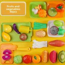 Kids Pretend Play Cutting Fruit & Vegetable Toy, Kitchen Food Vegetable Pizza Playset - Multicolor - View 8