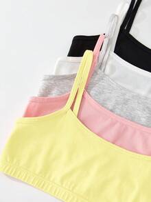 SHEIN Girlism 少女黑色白色粉色極簡舒適親膚細肩帶內衣 6件/組 - 彩色 - 查看 5