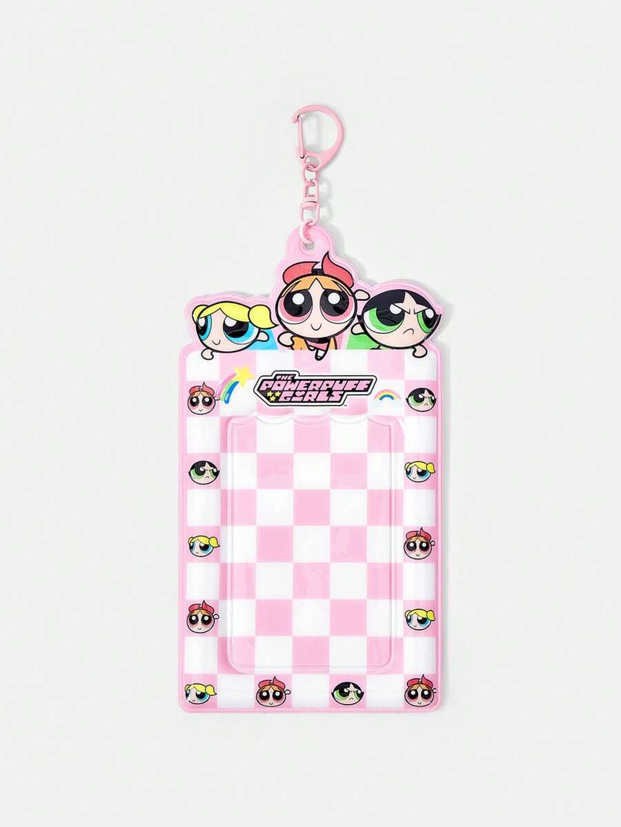 THE POWERPUFF GIRLS X SHEIN 1個粉色與白色卡通卡套扣環鑰匙圈-可愛照片包掛飾 - 粉白卡套 - 查看 1