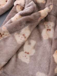 Thick Flannel Soft Cute All-Over Bear Print Pajamas Loungewear Autumn Winter - Brown - View 5