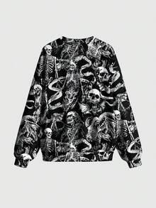 ROMWE Sweatshirt Pullover Motif Tengkorak Gaya Gothic Gelap Ukuran Besar - Hitam - View 2