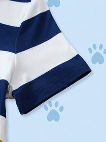 SHEIN | PAW Patrol 2pcs/Set Young Boys Striped Contrast Color Round Neck Short Sleeve Top And Casual Shorts Pajama Set - Blue - View 5