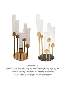 1PC Elegant Gold 5-Arm Candle Holder With Acrylic Cover Weddings Tabletop Stand, Perfect For Christmas, And Home Party Decor - gold - View 6