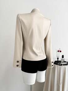 Elamini Women's American Style Double-Breasted Elegant Versatile Long Sleeve Jacket Night Out Beige Autumn - Apricot - View 2