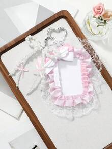 ROMWE Kawaii 1個Ins風時尚簡約粉色仿珍珠蝴蝶結翅膀波點百褶蕾絲卡套DIY鑰匙圈包包吊飾，節日禮物 - 粉色-21 - 查看 8