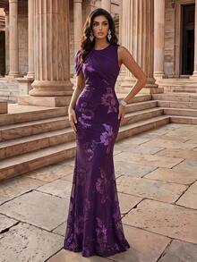 Coutiva Formal Evening Gown (Heavily Embellished) - Purple - View 6