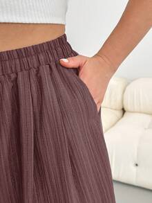 Shapeblank Plus Size Summer Casual Solid Color Shorts - Brown - View 8