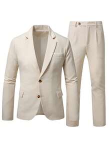 Manfinity Mode 2pcs Men's Solid Color Suit Set (Jacket & Trousers) Formal - Apricot - View 6