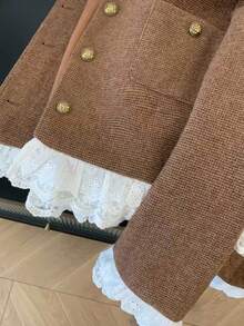 Franclia Chaqueta corta de mujer con parches de encaje, nuevo estilo de otoño - Café integral - Ver 5