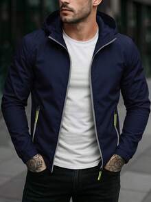 Windbreakers Light Sports Equipment Daily Use Travel Adjustable Hood Full Closure Functional Pockets Spring Summer - Marino - View 2