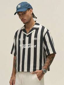 STYNVO Men's Letter Print Striped Casual Versatile Daily Wear Shirt - Black - View 3