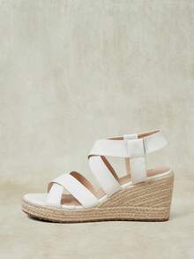 Styleloop Women's Beige Floral Embroidered Rope Woven Wedge Platform Sandals, Bohemian Vacation Style - Beige - View 3
