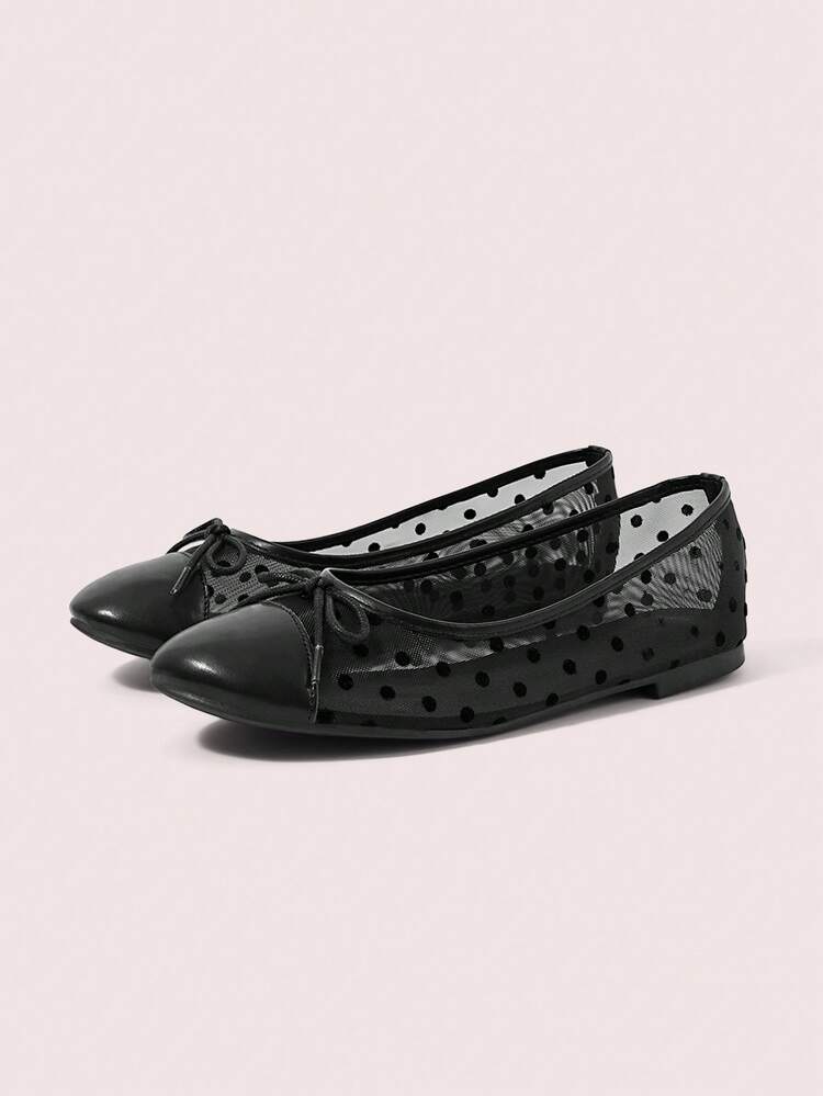 CUCCOO DOLLMOD Women's Shoes, Black, Polka Dots, Mesh Upper, Bow Decoration, Ballet Flats Are Simple, Fashionable And Cute. Fall Shoes - Black - View 2