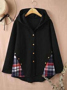 Rusticease Plus Size Women's Noir Lapel Long Sleeve Double Pocket Elegant Midi Coat Fall Winter 2026 - Black - View 9