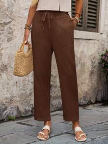 EMERY ROSE Pantalones largos casuales y versátiles de unicolor para mujer - Marrón - Ver 4