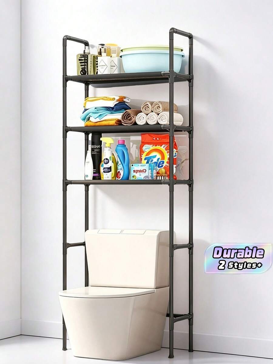 1Pc 3-Tier Freestanding Bathroom Storage Shelf, No Drill Washing Machine Top Organizer, Multi-Layer Household Space Saving Storage Rack - Multicolor - View 1