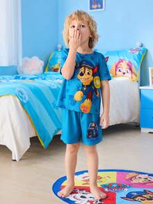 SHEIN | PAW Patrol 2pcs/Set Casual Style Young Boy Pajamas, Round Neck Short Sleeve Top And Shorts, Comfortable Loungewear - Blue - View 3
