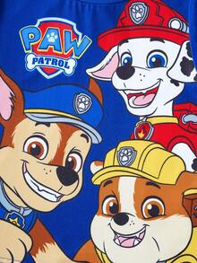 SHEIN | PAW Patrol 卡通印花圆领短袖T恤和短裤休闲套装，适合小男孩 - 藏蓝色 - 查看 8