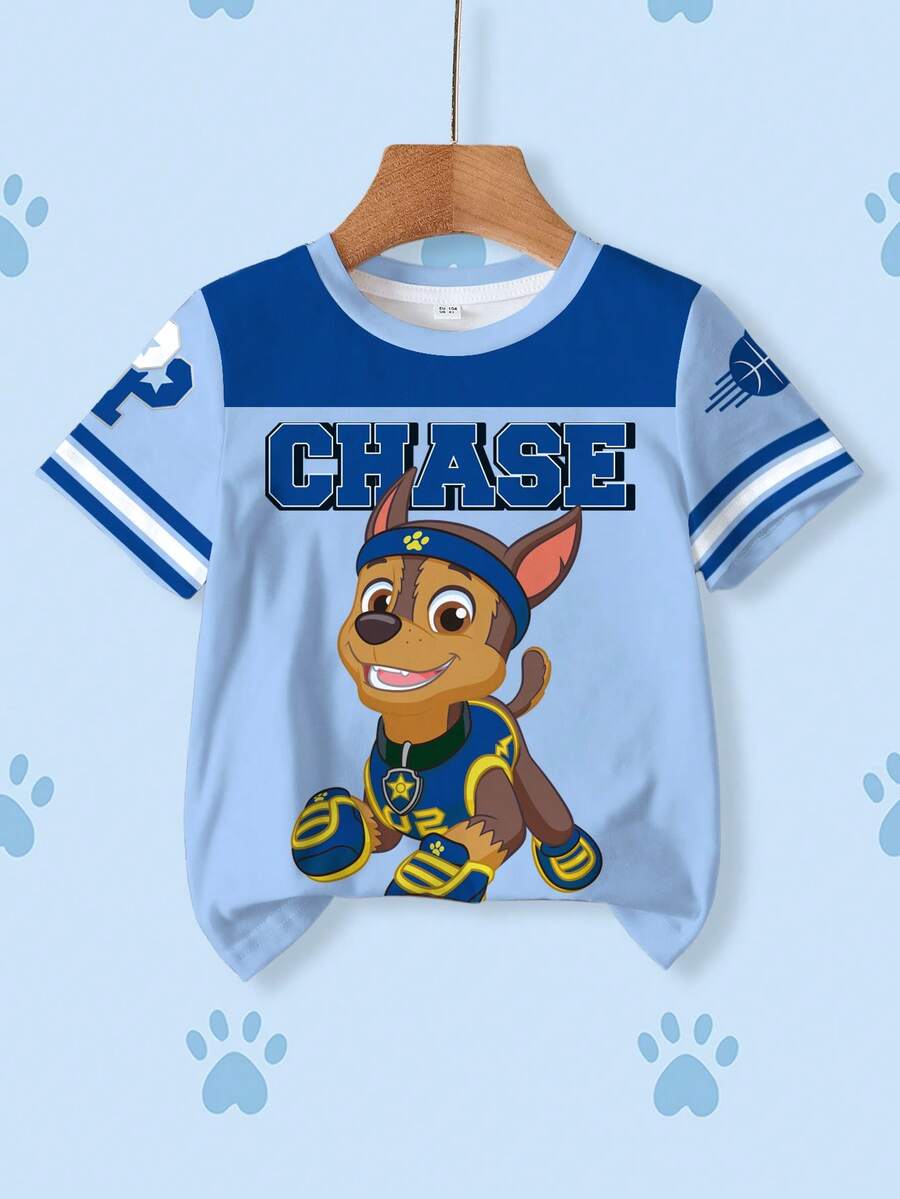 SHEIN | PAW Patrol 男童字母卡通图案圆领短袖T恤 - 白色 - 查看 1