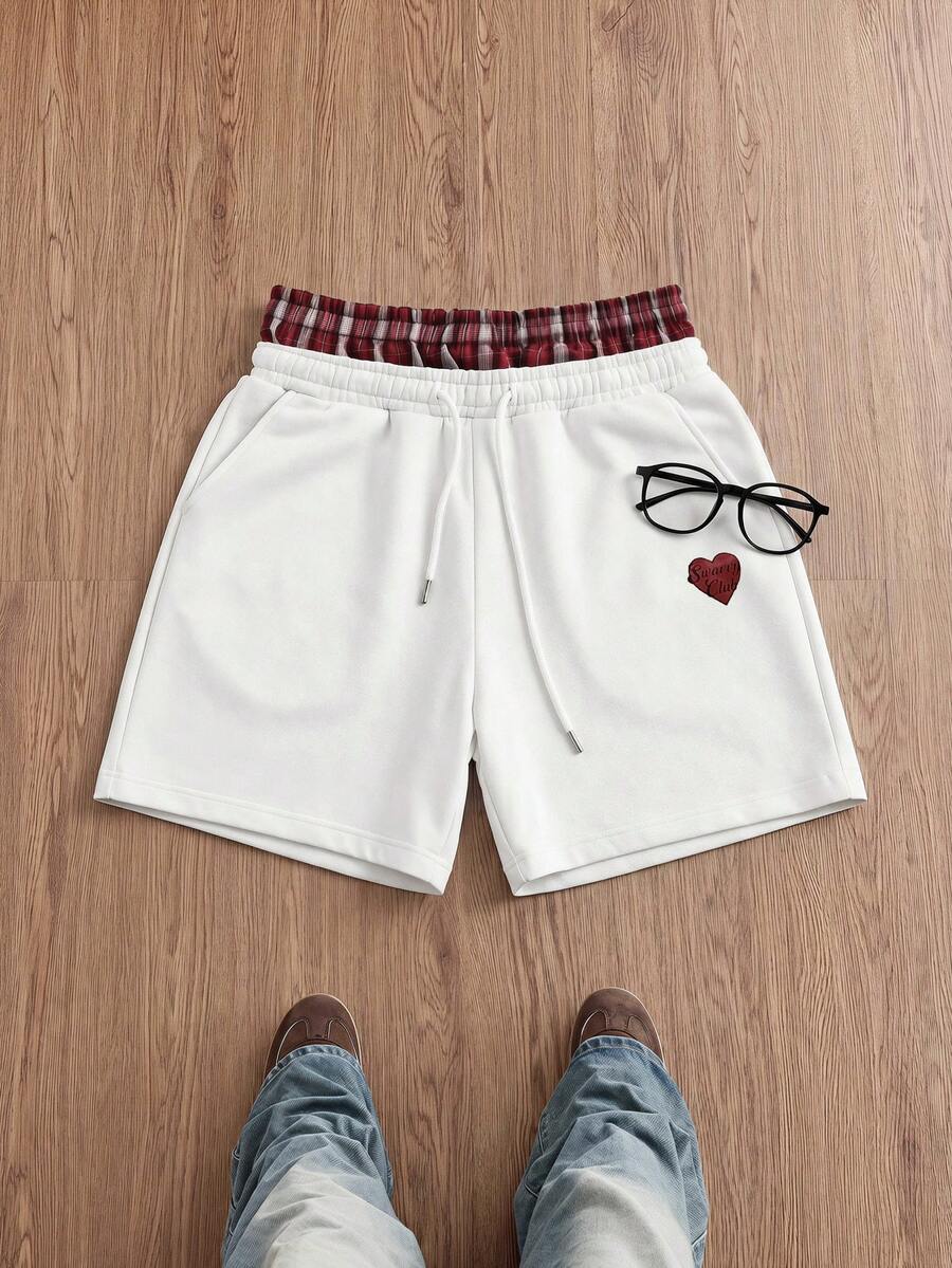 SWAVVY Men's Summer Casual Loose Shorts Standard Size Grey Rubber Print Patchwork Double Waistband - White - View 1