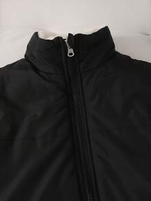 SHEIN Elladie kids 秋冬女童大童可翻面立領加厚保暖背心，一面絎縫布料一面柔軟羊羔絨，加厚保暖防風，寬鬆百搭無袖棉服背心，學生日常內搭外穿二合一背心，雪地旅行與校園防風保暖兒童棉背心 - 黑與白 - 查看 6
