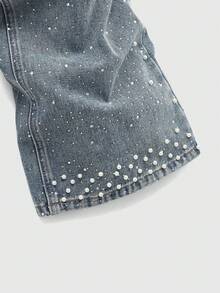 ROMWE MEN Street Life Men's Sparkling Diamond & Pearl Embellished Flared Jeans Spring/Summer - Blue - View 5