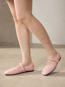 MOTF WOMEN'S QUILTED SQUARE TOE FLAT SHOES FOR CHRISTMAS DAILY WEAR CLASSIC OLD MONEY - Baby Pink - View 6