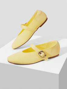 MOTF PREMIUM WOMEN SQUARE TOE BUCKLE STRAP FLATS FOR CHRISTMAS - Light yellow - View 9
