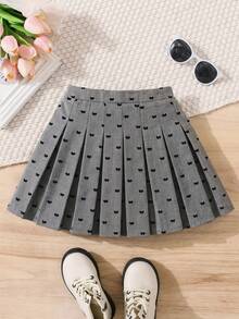 SHEIN 少女時尚百搭百褶布洛克印花貼身休閒裙 - 灰色 - 查看 2