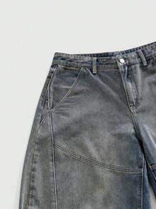 ROMWE MEN Street Life Spring Casual Men'S Fashion Loose Fit Jeans With Belt Loops - Blue - View 4