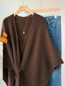 Franclia Autumn/Winter Elegant Versatile Slouchy Coffee Color Shawl Cape - Brown - View 3