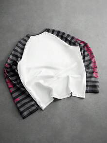 ROMWE MEN Camiseta casual de manga larga con estampado de rayas de personajes para hombre - Multicolor - Ver 3