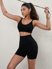 Gameset SHEIN Sport Wideband Waist Seamless Sports Shorts Stretchy ShortsWomen Sweat Short, Gym Short, Biker Short - Black - View 2