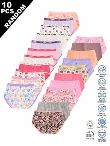 SHEIN Random 10pcs Girls Toddler Simple Fashion All-Over Print Cartoon Animal Heart Pony Strawberry Pattern Triangle Panties Girls Underwear - Multicolor - View 2