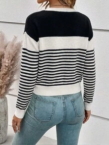SHEIN Frenchy 女款休閒薄款開襟衫，條紋設計，夏季服飾，街頭風，適合日常通勤、約會、派對、秋冬/夏季、婚禮、海灘、畢業典禮，優雅休閒，適合外出、Y2K、音樂節穿搭、度假服飾、返校穿搭 - 彩色 - 查看 2