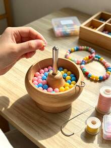 DIY 珠飾旋轉器，木製手鍊旋轉器附 1 根串珠針，適用於製作米珠、黏土珠、腰帶、手鍊 - 杏色 - 查看 7