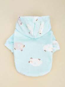 PETSIN 1 Piece Cute Lamb Print Pet Hoodie With Thick Flannel For Warmth And Gentle Anti Shedding Pet Clothing - Multicolor - View 10