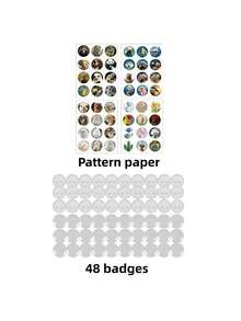 Diy Round Button Maker Set With 48 Patterns And 48 Button Parts, Cute Press Pin Maker Machine Gift (Some Color Patterns Are Random) - Multicolor - View 14
