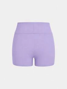 SHEIN Girlism Bộ 4 quần short yoga cạp cao len dệt màu trơn phong cách thường ngày cho bé gái tuổi teen, mùa xuân/hè - Nhiều màu - Xem 10