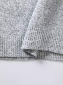 SHEIN Autumn Winter Grey Knit 2 Pieces Set, Black Contrast Trim Small Polo Neck, Versatile For Inner - Grey - View 4