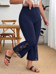 Enliva Celana Panjang Model Lebar Kasual Musim Panas Ukuran Besar, Celana Pendek, Celana Lebar dengan Hiasan Renda - Navy Blue - View 5