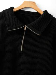 GlowEve CURVE Plus Size Casual Zip-Up Pullover Sweater With Reversible Collar And Long Sleeves Winter - Black - View 7