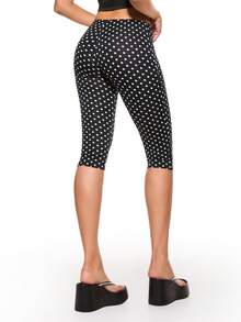 ROMWE Grunge Punk Vintage Napoleon Contrast Webbing Metal Buckle Design Ultra Low Waist Polka Dot Capri Pants - Black - View 9