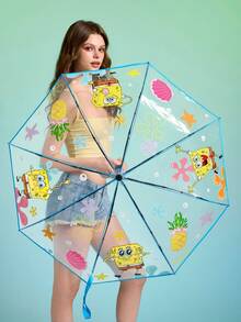 SpongeBob SquarePants | SHEIN 1把透明折疊傘，印有卡通圖案，適合學校、工作、戶外和日常使用，專為大學生、高中生以及男女設計，水下、海綿、派大星、章魚哥 - 無色 - 查看 2