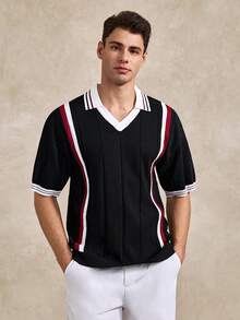 Courvante Golf Men's Minimalist Printed Short Sleeve Knit Top Fall - Multicolor - View 4
