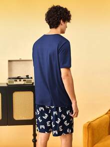 Notgurli Men's Letter Print Short Sleeve T-Shirt And Shorts Loungewear Set - Multicolor - View 2
