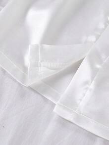 Girls White Soft Satin Long Sleeve Tie-Front Pajamas With Back Graphic Print, Loungewear Crew Neck Cotton Solid Bow Letter Fall Autumn/Winter Set - White - View 6