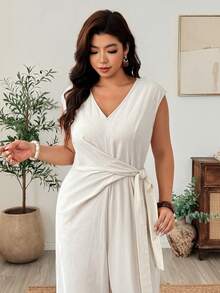 Weeklong Plus Size Knot Design Jumpsuit Fall - Apricot - View 5