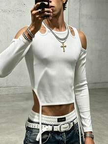 Manfinity Dauomo Men's Solid Color Hollow Design Casual T-Shirt - White - View 1